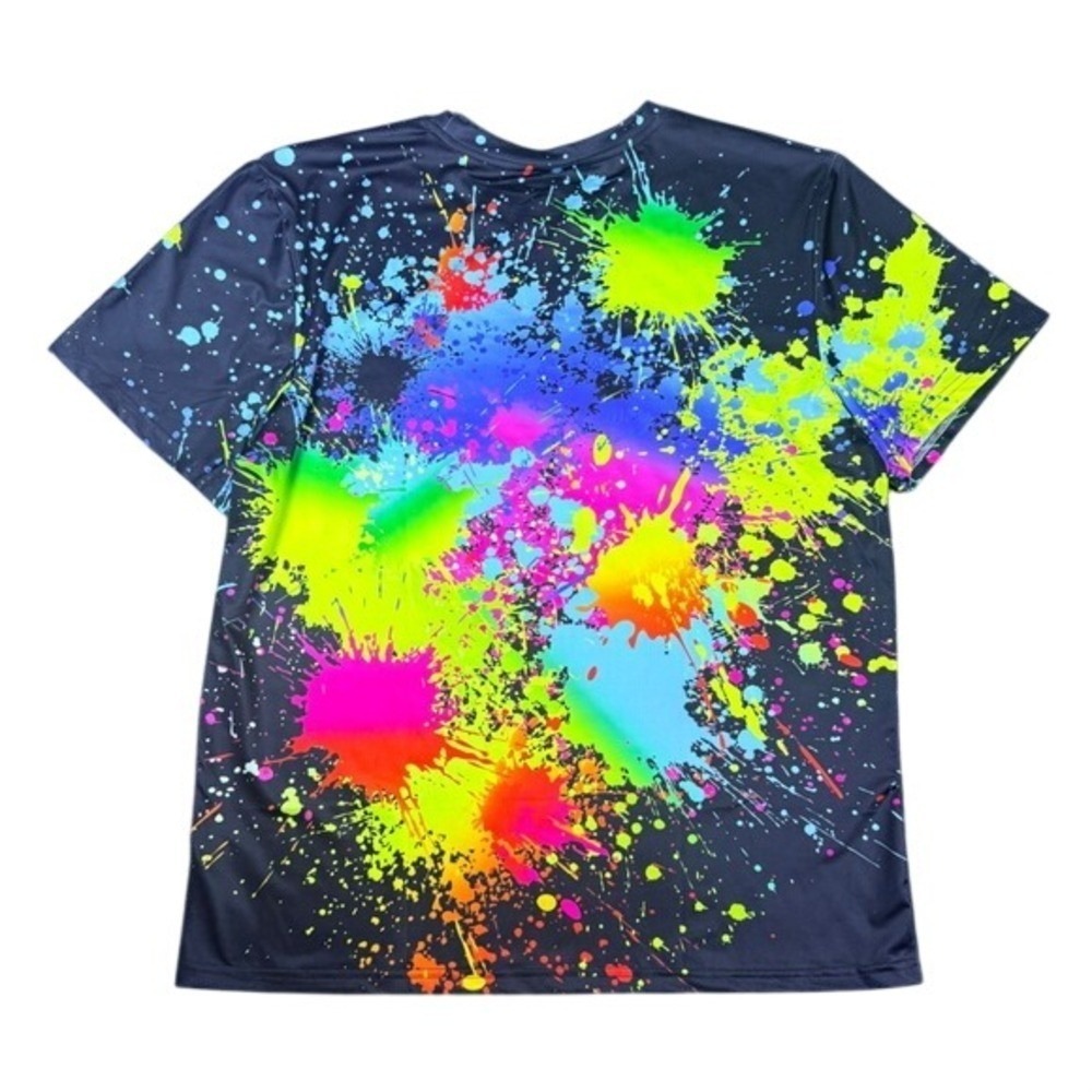Mens XXL Bright Paint Splatter T-Shirt Neon Multi-Color Graphic Tee Short Sleeve